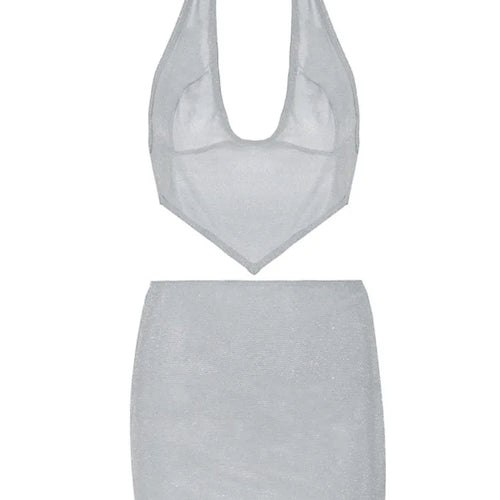 Load image into Gallery viewer, Sexy Hanging Collar Tight Short Skirt Women Set 2024 Summer New Backless Top Wrap Hip Two-piece Set Party Beach Vacation
