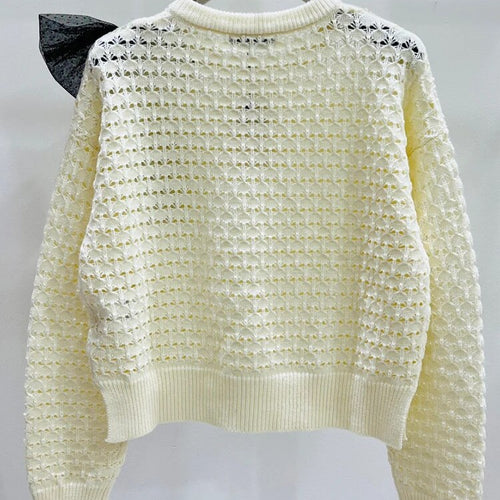 Load image into Gallery viewer, Solid Casual Knitting Sweaters For Women Round Neck Long Sleeves Patchwork Bow Elegant Temperament Sweater Female
