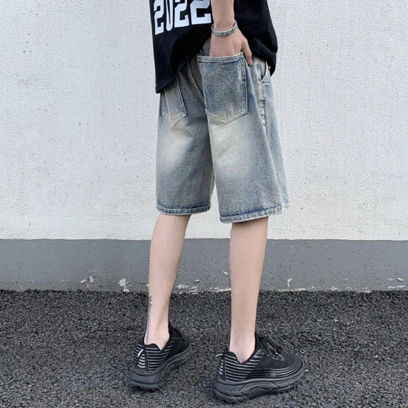 Men's Denim Shorts Solid Color Summer New American Male Loose Five Quarter Pants Casual Fashion Trend Menwear 9W1356