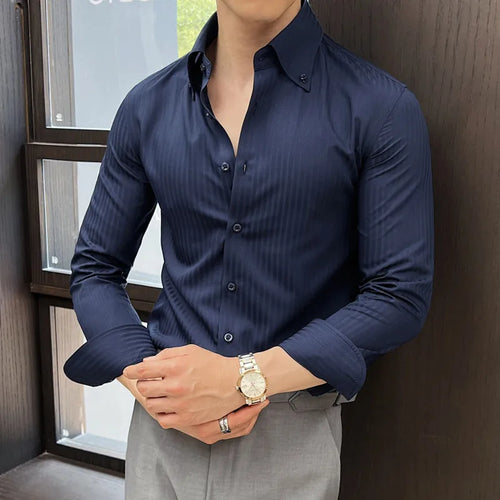 Load image into Gallery viewer, Men&#39;s New Long Sleeve Shirts Korean Design Turn-down Collar Casual Handsome Male Stripe Single Breasted Shirts 9W1568
