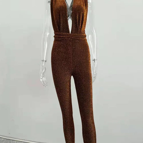 Load image into Gallery viewer, Sexy DeepV Elastic Tight Jumpsuit For Women 2024 New Shoulder Strap Bright Silk Jumpsuit Fashionable Temperament Rompers
