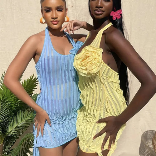 Load image into Gallery viewer, Halter Floral Pleated Sexy Mini Dress For Women Robe Fashion Sleeveless Backless Draped Club Party Dress Elegant
