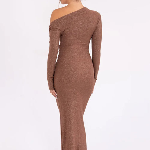 Load image into Gallery viewer, Elegant Long Sleeved Shiny Pleated Bodycon Party Evening Dress Women Autumn Winter New 2025 Tight Sexy Pleated Vestidos
