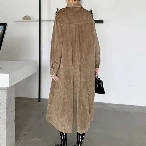Load image into Gallery viewer, Women Khaki Drawstring Irregular Big Size Elegant Midi Dress New Long Sleeve Fashion Tide Spring Autumn 2025 1DH7270
