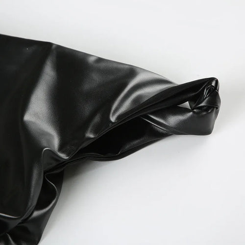 Load image into Gallery viewer, Ruched PU Leather Sexy Tank Tops For Women Fashion Oblique Shoulder Sleeveless Backless Skinny Crop Tops Elegant
