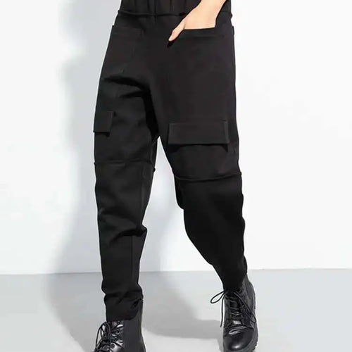 Load image into Gallery viewer, High Elastic Waist Black Big Pocket Long Casual Harem Pants New Trousers Women Fashion Tide Spring Autumn 2025 1DH5065
