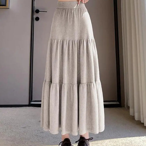 Load image into Gallery viewer, Vintage Women Solid High Waist Versatile Pleated A-line Long Skirts 2024 Autumn Winter French Sweet Cake Knit Skirt Streetwear
