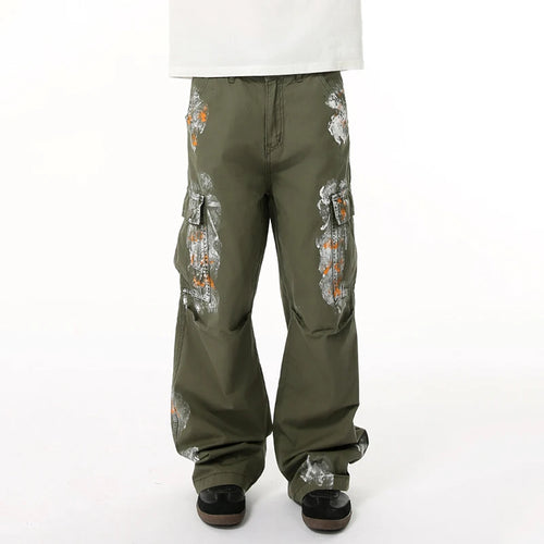 Load image into Gallery viewer, Men's Cargo Jeans New Summer American High Street Paint Design Multi Pockets Loose Male Bottoms Fold Design 2025 9W1685
