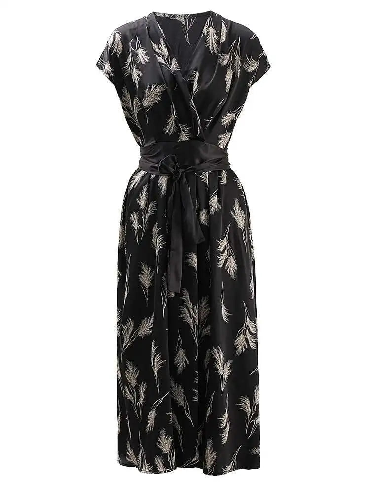 Women Beige Striped Printed Belted Elegant Midi Dress New V-Neck Sleeveless Fashion Tide Spring Summer 2025 CPG1504