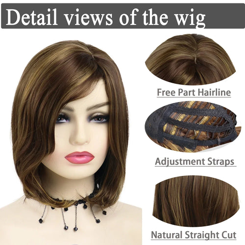 Load image into Gallery viewer, Synthetic Mix Brown Wigs for Women Short Natural Wig Bob Haircut Hairstyles Soft Mommy Hair Highlights Hairs Short Wig
