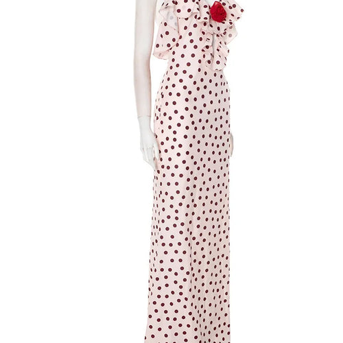Load image into Gallery viewer, Rose Polka Dot Maxi Dress For Women Gown Spaghetti Strap Off-shoulder Sleeveless Backless Elegant Evening Club Dress
