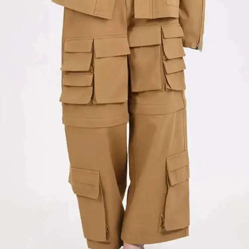 Load image into Gallery viewer, Khaki Big Size Coat Wide Leg Pants Two Piece Suit New Lapel Long Sleeve Women Fashion Tide Spring Autumn 2025 28W105
