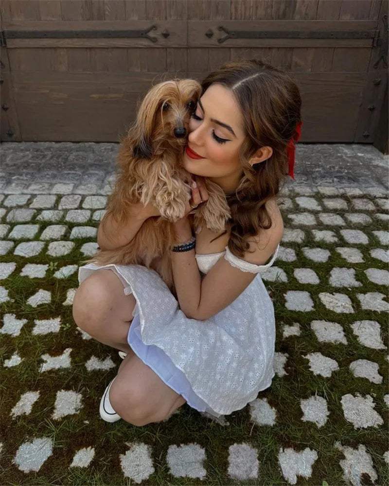 White English Embroidered Belted Mini Dress For Women Fashion V Neck Sleeveless Backless A-line Club Party Sexy Dress