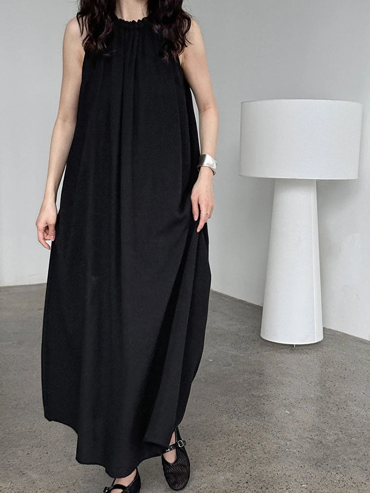 Women White Blue Knot Elegant Big Size Long Vest Dress New Halter Sleeveless Fashion Tide Spring Summer 2025 1DJ1282