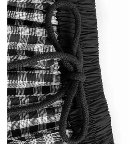 High Elastic Waist Black Plaid Pleated Irregular A-line Half-body Skirt Women Fashion Tide New Spring Autumn 2025 1DH9809