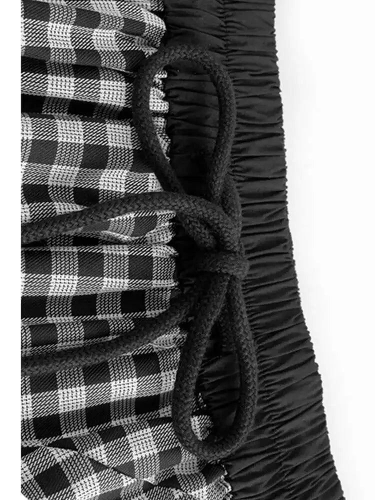 High Elastic Waist Black Plaid Pleated Irregular A-line Half-body Skirt Women Fashion Tide New Spring Autumn 2025 1DH9809