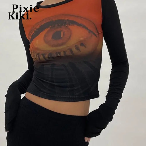 Load image into Gallery viewer, Graphic T Shirts Aesthetic Clothes 2000s Clothes Y2k Streetwear Long Sleeve Crop Tops Cool Girls P85-AI14
