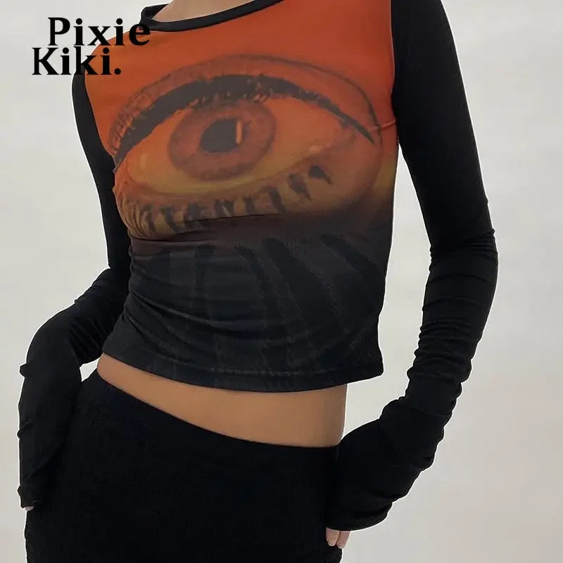 Graphic T Shirts Aesthetic Clothes 2000s Clothes Y2k Streetwear Long Sleeve Crop Tops Cool Girls P85-AI14