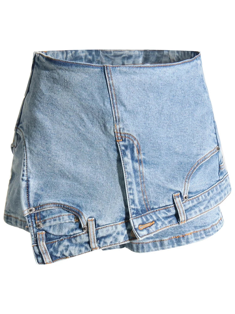 Patchwork Asymmetrical Short Pants For Women High Waist Straight Solid Minimalist Shorts Skirts Female Summer