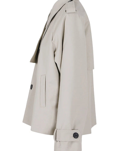 Women Gray Double Breasted Big Size Elegant Trench New Lapel Long Sleeve Windbreaker Fashion Spring Autumn 2025 2AA2434