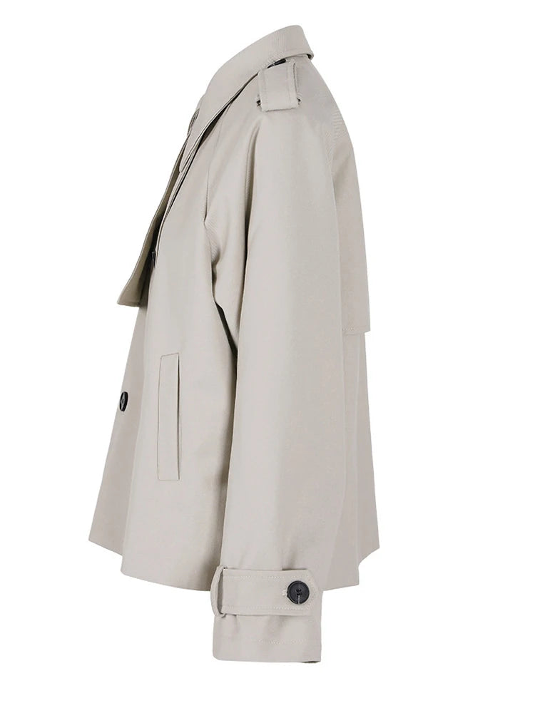 Women Gray Double Breasted Big Size Elegant Trench New Lapel Long Sleeve Windbreaker Fashion Spring Autumn 2025 2AA2434