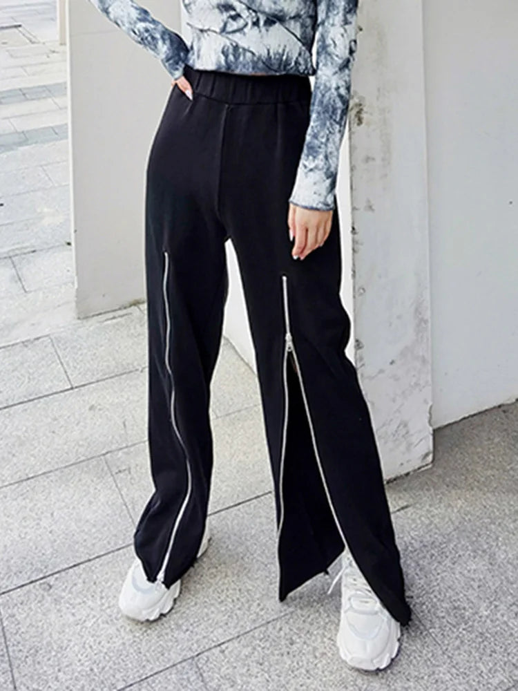 Streetwear Wide Leg Pants For Women High Waist Patchwork Denim Colorblock Loose Trousers Female Autumn Clothing