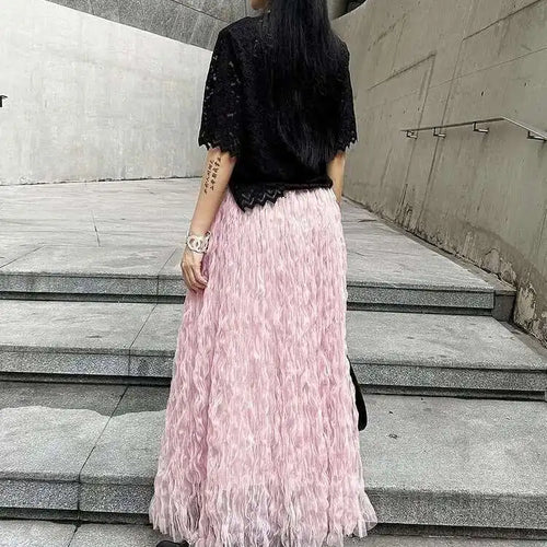 Load image into Gallery viewer, High Elastic Waist Black Pleated Mesh Casual A-line Half-body Skirt Women Fashion Tide New Spring Autumn 2025  1DH5148
