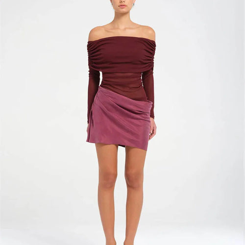 Load image into Gallery viewer, Hollow Out Off-shoulder Sexy Mini Dress Women Fashion Patchwork Strapless Long Sleeve Backless Ruched Club Dress
