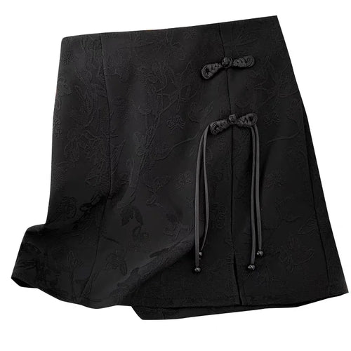 Load image into Gallery viewer, Chinese Style Vintage White Elegant Split Mini Skirt Spring Summer Fashion Black High Waist Party Short Skirt Women Clothing New
