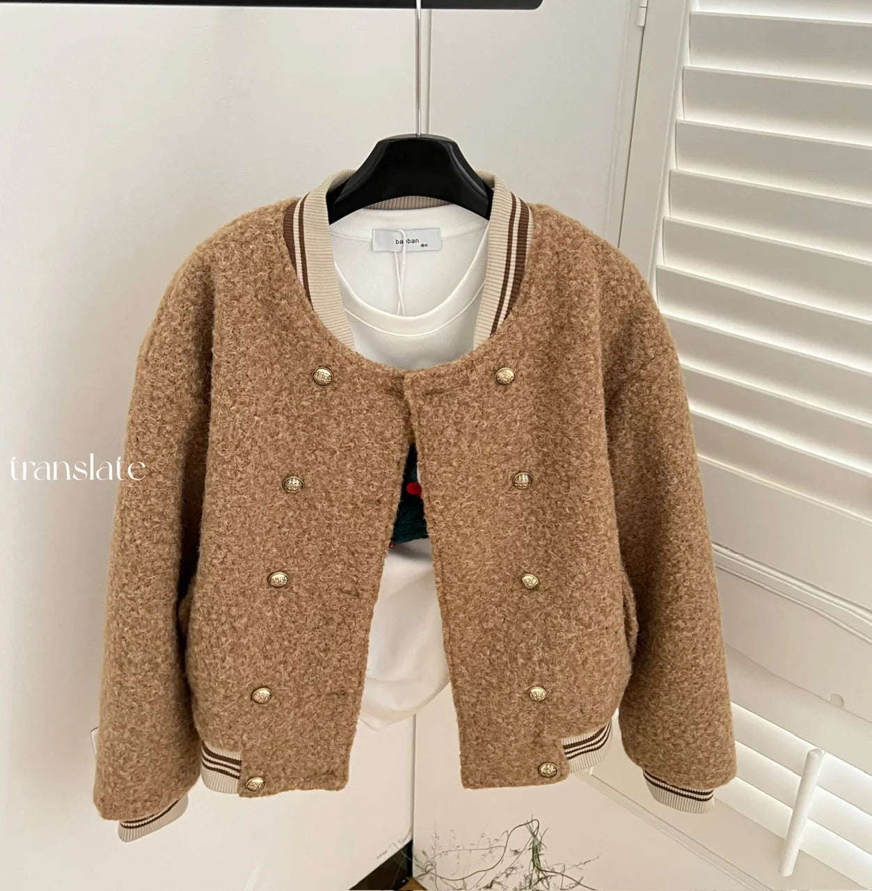 French Vintage Women's Brown Patchwork Elegant Holiday Short Woolen Coat Autumn And Winter Double-breasted Cotton Jacket Popular