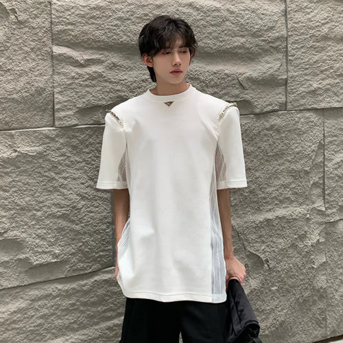 Load image into Gallery viewer, Man&#39;s Short Sleeved T-shirt 2024 Summer New Loose Casual Fashion Trend Shoulder-padded Metal Embellished Male Top 9C5569
