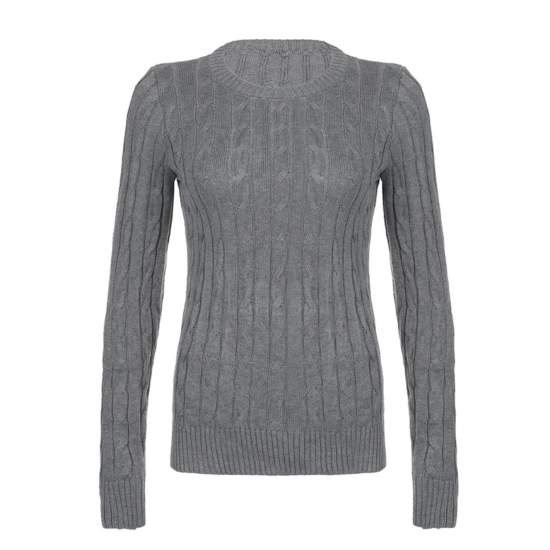Casual Grey Basic Autumn Sweater Female Knitwears Twisted All-Match Korean Fashion Knit Pullover Solid Preppy Style