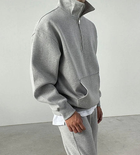 Men's Pants Set New Korean Casual Sets Half Zipper High Collar Loose Pullover Sweatshirt Elastic Waist Male Bottoms 9W1850