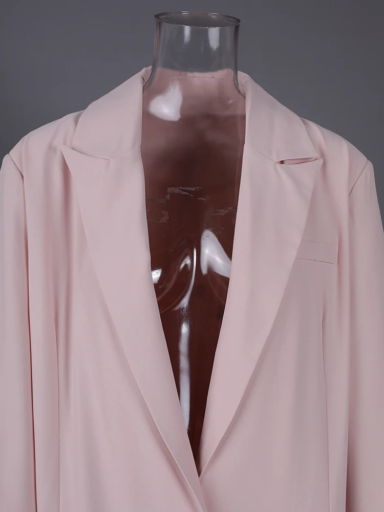 Women Single Button Big Size Long Elegant Blazer New Lapel Long Sleeve Jacket Fashion Tide Spring Autumn 2025 1LD2107