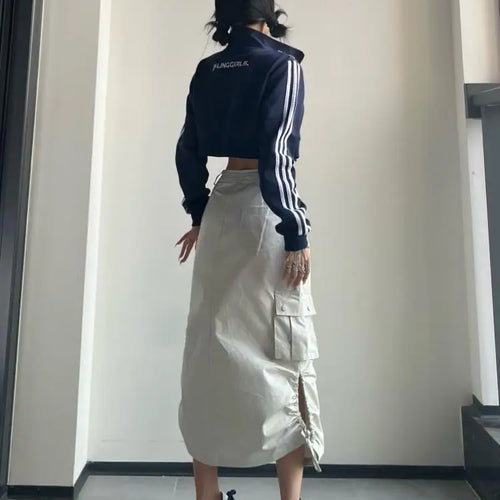 Load image into Gallery viewer, Fashion Long Cargo Skirt Women Y2k Streetwear Vintage Pocket High Waist Side Split Shirring Casual Straight Midi Skirt Korean
