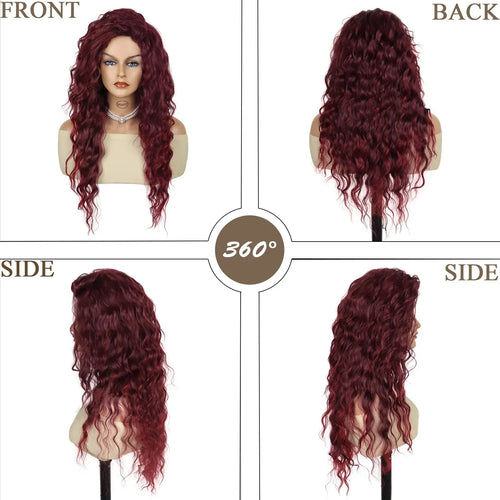 Load image into Gallery viewer, Synthetic Wigs for Women Red Long Curly Wig with Thick Top Free Part Hairline Water Wave Wigs Curls Units Halloween Wig
