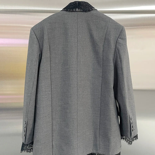 Load image into Gallery viewer, Loose Spliced Lace Fashion Blazers for Women Lapel Long Sleeves Patchwork Pockets Elegant Blazer Female Clothes New
