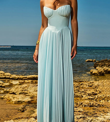 Off-shoulder Backless Pleated Maxi Dress For Women Fashion Strapless Sleeveless High Waist Bodycon Sexy Long Dress