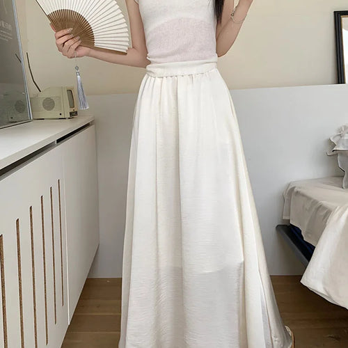 Load image into Gallery viewer, Korean Casual Women's Black White Elegant Simple Pleated A-line Skirt Spring Summer Fashion Slim High Waist Long Skirts Popular
