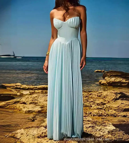 Summer Sexy Strapless Dresses Women 2024 New Arrivals Elegant Pleated Dress Maxi Bustier Corset Party Dresses Club
