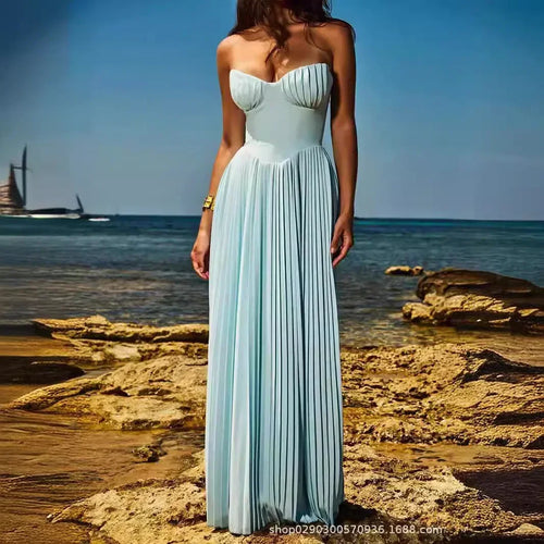 Load image into Gallery viewer, Summer Sexy Strapless Dresses Women 2024 New Arrivals Elegant Pleated Dress Maxi Bustier Corset Party Dresses Club
