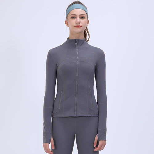 Load image into Gallery viewer, Long Sleeve Sports Jacket Zipper Fitness Fit Lightweight Yoga Shirt Gym Activewear Running Coats with Thumb Holes for Workout
