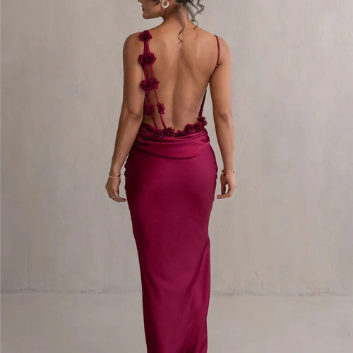 Load image into Gallery viewer, Floral Draped Backless Maxi Long Dress For Women Fashion Spaghetti Strap Sleeveless Bodycon Evening Party Dress Elegant
