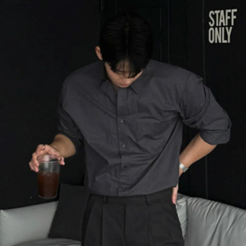 Load image into Gallery viewer, Male Simple Long Sleeve Shirt New Spring Loose Solid Color Shirts New Korean Single Breasted Trendy Men's Top 9W1451
