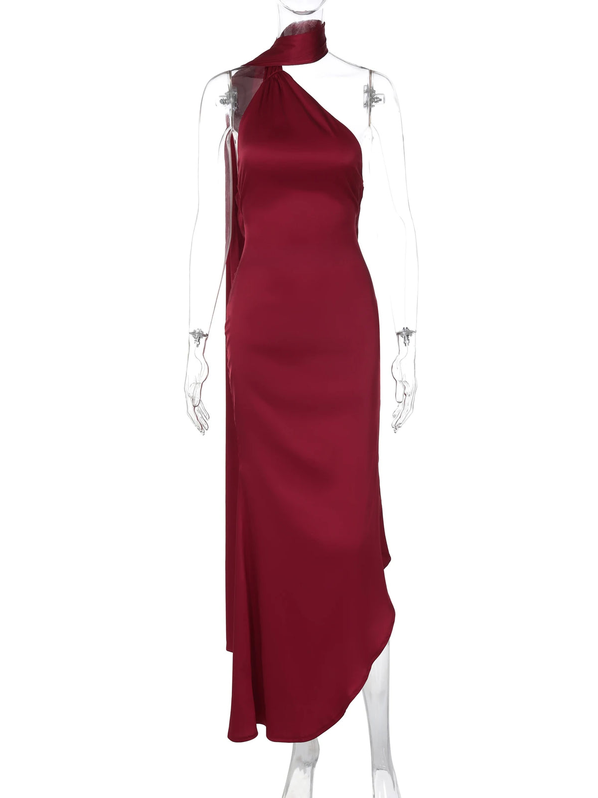 Satin Elegant Halter Backless Lace Up Draped Irregular Sexy Maxi Prom Dress Women New Clothes Wedding Birthday Party