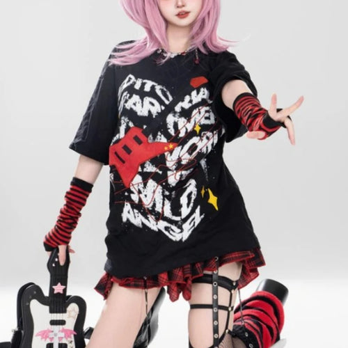 Load image into Gallery viewer, Japanese Oversized T Shirt Y2k Tops Harajuku Punk Tees O-neck Print Streetwear Tshirts Fashion Summer Camisetas Black T-shirt

