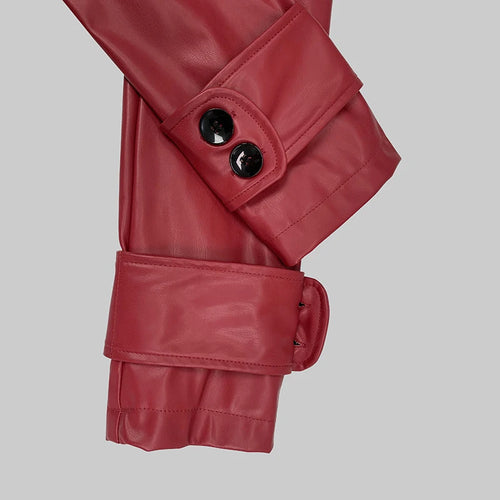 Load image into Gallery viewer, Autumn Winter Red Faux Leather Jackets Women 2024 New Outwear Long Sleeves PU Leather Short Coats Outwear for Female

