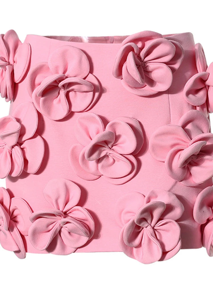 Solid Spliced Appliques Two Piece Set For Women Halter Sleeveless Top High Waist Mini Slimming Skirt Sets Female