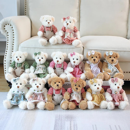 Load image into Gallery viewer, Kawaii Wearing Clothes Bear Couple Little Bear Plush Toys Pink Green  Soft Stuffed Doll For Girls Holiday Plush Doll Gifts
