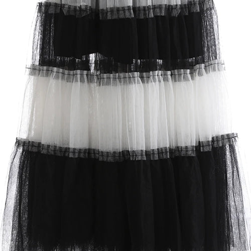 Load image into Gallery viewer, High Elastic Waist Black  White Mesh Color-block A-line Half-body Skirt Women Fashion Tide New Spring Autumn 2025 1DJ1077
